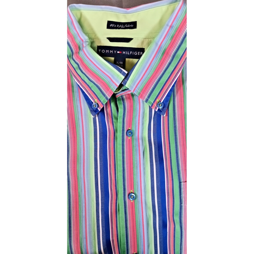 Tommy Hilfiger Mens shirt XL dadcore eclectic grandpa bold striped Long Sleeve